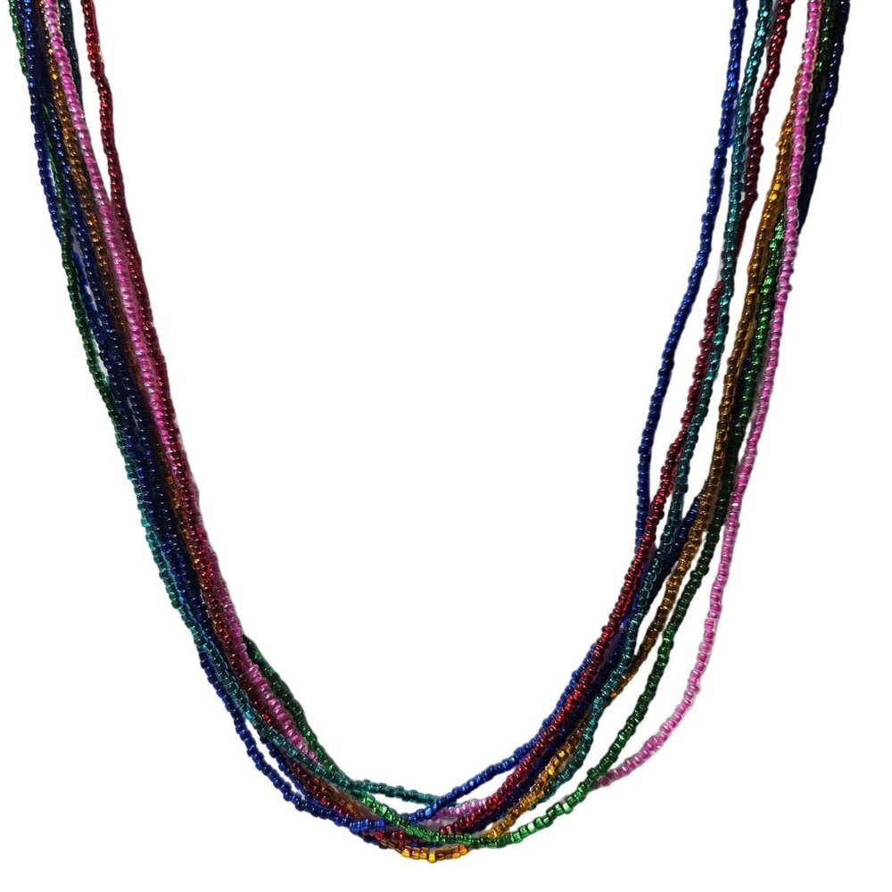 Rainbow Seed Beaded Necklace Multi Strand Pride Retro Fashion Jewelry Women